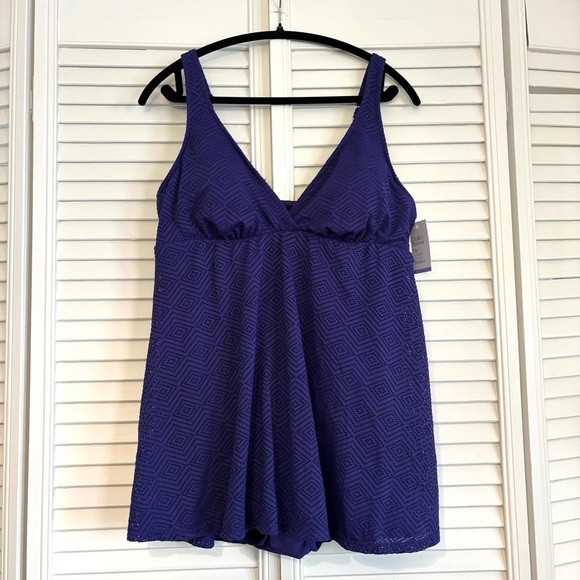 NWT Croft & Barrow One Piece Swimsuit Swim Dress Purple Size 18 - Picture 2 of 9